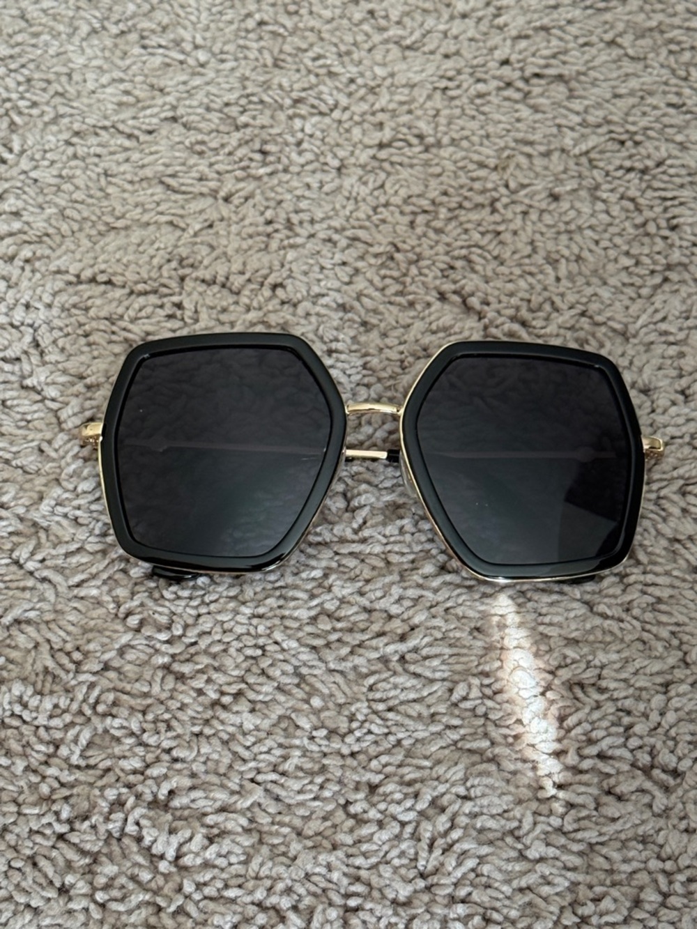 Women’s Black Geometric Sunglasses - Stylish Gold Trim